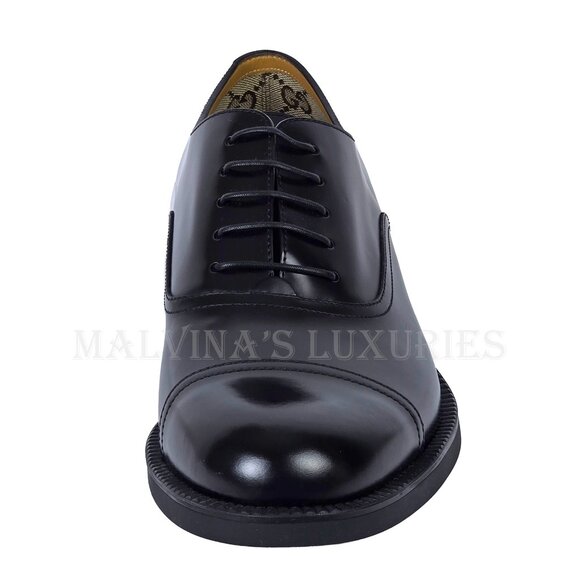 GUCCI SHOES MENS BLACK LEATHER TEMPE CAP OXFORD GG LOGO LINING sz 8 US 8.5 main image 5